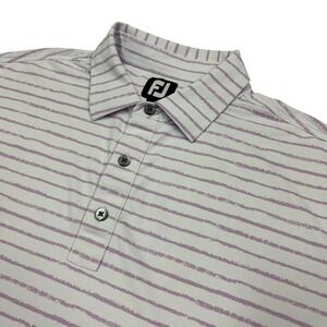 Footjoy Golf Polo Shirt Mens Large White Purple Chalkline Stripe Performance